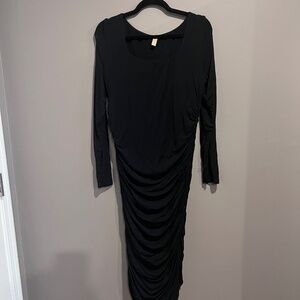 Black Stretchy Dress with Rouching Detail